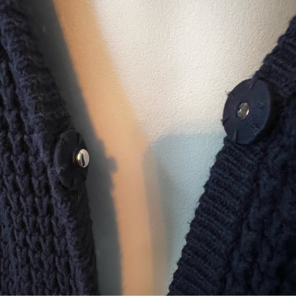 Lands’ End navy blue one snap button cardigan chunky weave sweater size Medium - Picture 5 of 7